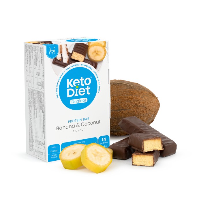 Zobrazit detail výrobku KetoDiet Proteinová tyčinka příchuť kokos-banán 14 x 36 g