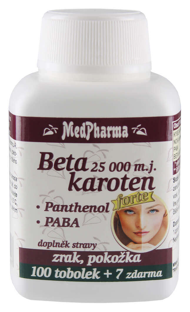 MedPharma Beta karoten 25 000 m.j. + panthenol + PABA 100 tob. + 7 tob. ZDARMA