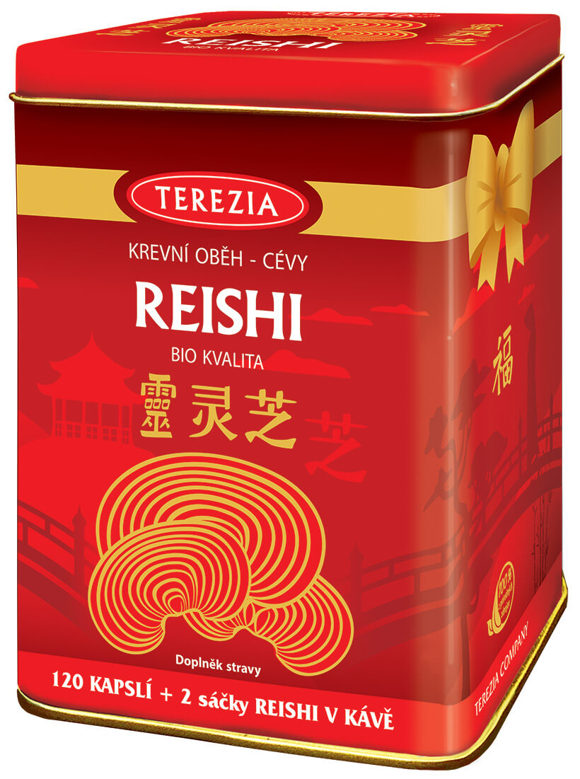 Zobrazit detail výrobku Terezia Company Reishi Bio 120 kapslí + Reishi v kávě 2 ks - dárkové balení v plechové dóze + 2 měsíce na vrácení zboží