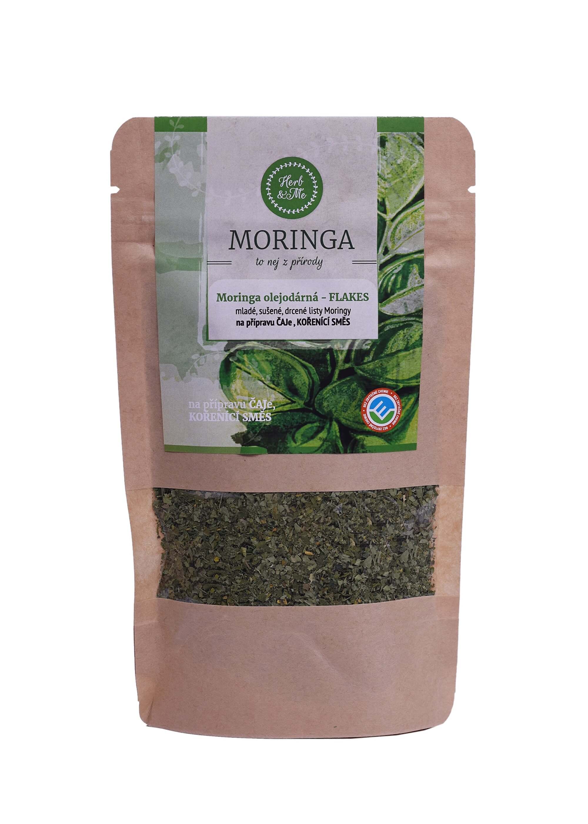 Zobrazit detail výrobku Herb & Me Moringa olejodárná - sušené listy (flakes) 30 g + 2 měsíce na vrácení zboží