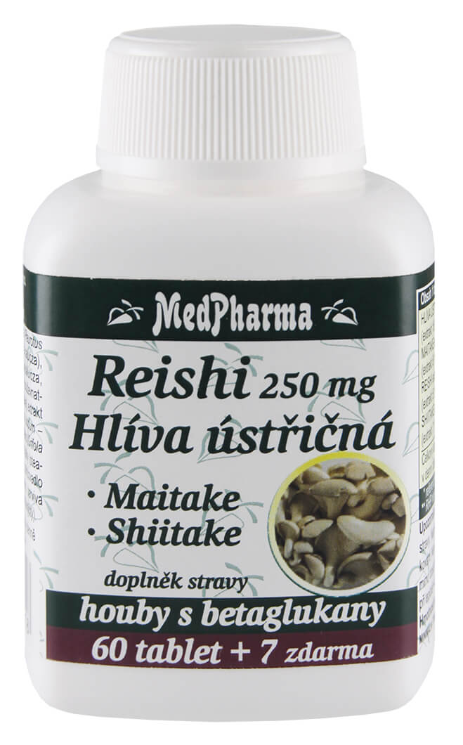 Zobrazit detail výrobku MedPharma Reishi 250 mg + hlíva ústřičná + maitake + shiitake 60 tbl. + 7 tbl. ZDARMA + 2 měsíce na vrácení zboží