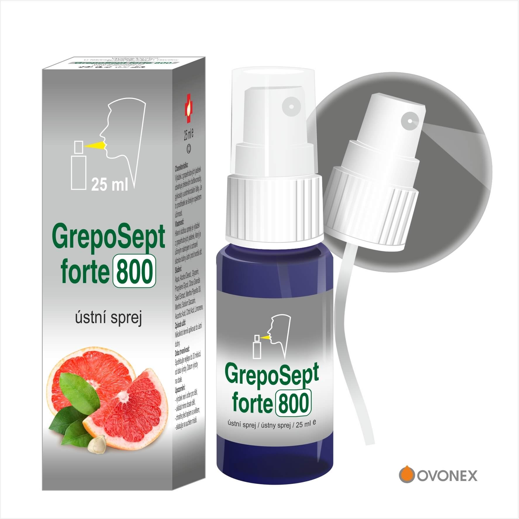Zobrazit detail výrobku OVONEX GrepoSept FORTE 800 ústní sprej 25 ml + 2 měsíce na vrácení zboží