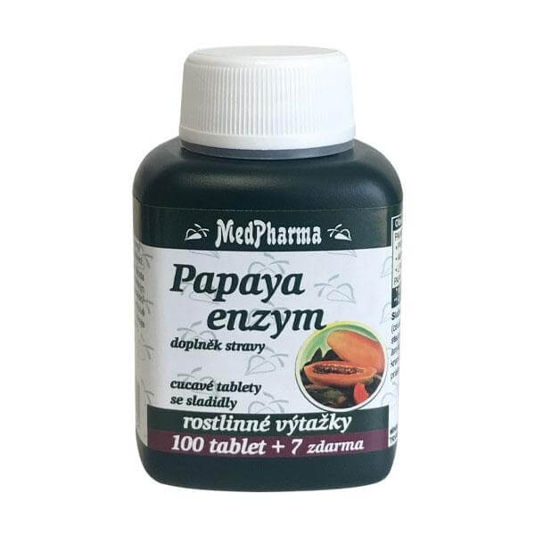 Zobrazit detail výrobku MedPharma Papaya enzym – cucavé pastilky bez cukru s příchutí broskve 100 tbl. + 7 tbl. ZDARMA + 2 měsíce na vrácení zboží