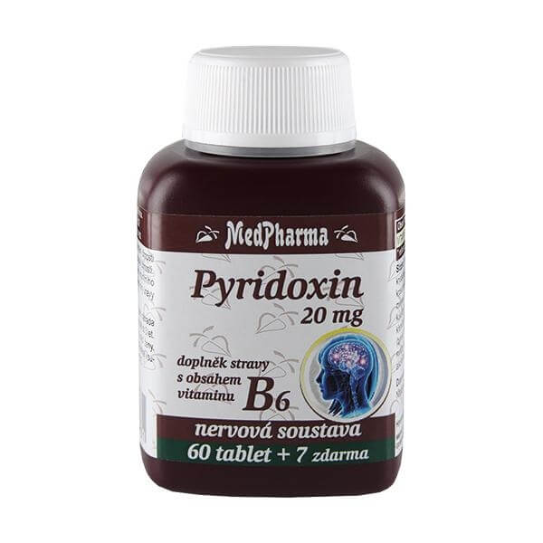 Zobrazit detail výrobku MedPharma Pyridoxin 20 mg – doplněk stravy s obsahem vitamínu B6 60 tbl. + 7 tbl. ZDARMA + 2 měsíce na vrácení zboží