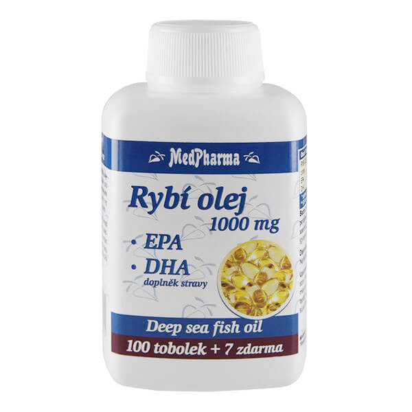 Zobrazit detail výrobku MedPharma Rybí olej 1000 mg – EPA + DHA 100 tob. + 7 tob. ZDARMA + 2 měsíce na vrácení zboží