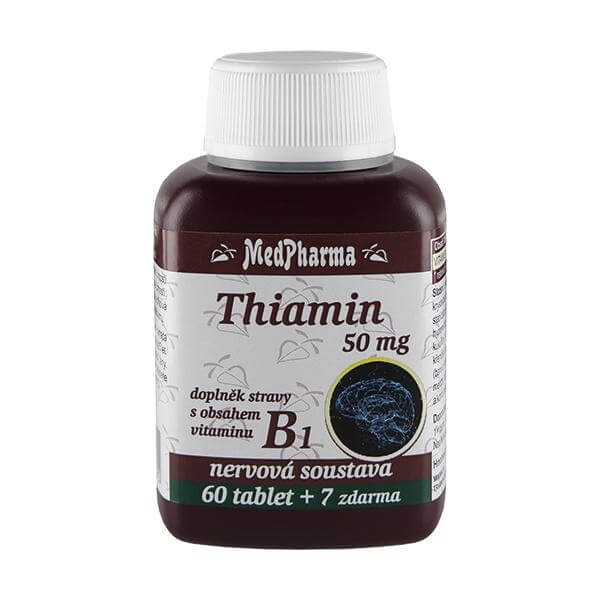 Zobrazit detail výrobku MedPharma Thiamin 50 mg – doplněk stravy s obsahem vitamínu B1 60 tbl. + 7 tbl. ZDARMA + 2 měsíce na vrácení zboží