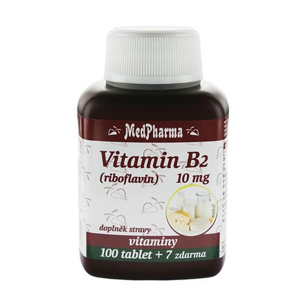 Zobrazit detail výrobku MedPharma Vitamín B2 (riboflavin) 10 mg 100 tbl. + 7 tbl. ZDARMA + 2 měsíce na vrácení zboží