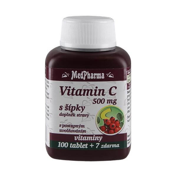 Zobrazit detail výrobku MedPharma Vitamín C 500 mg s šípky prodloužený účinek 100 + 7 tablet ZDARMA + 2 měsíce na vrácení zboží