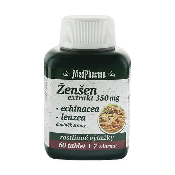 Zobrazit detail výrobku MedPharma Ženšen 350 mg + echinacea + leuzea 60 tbl. + 7 tbl. ZDARMA + 2 měsíce na vrácení zboží