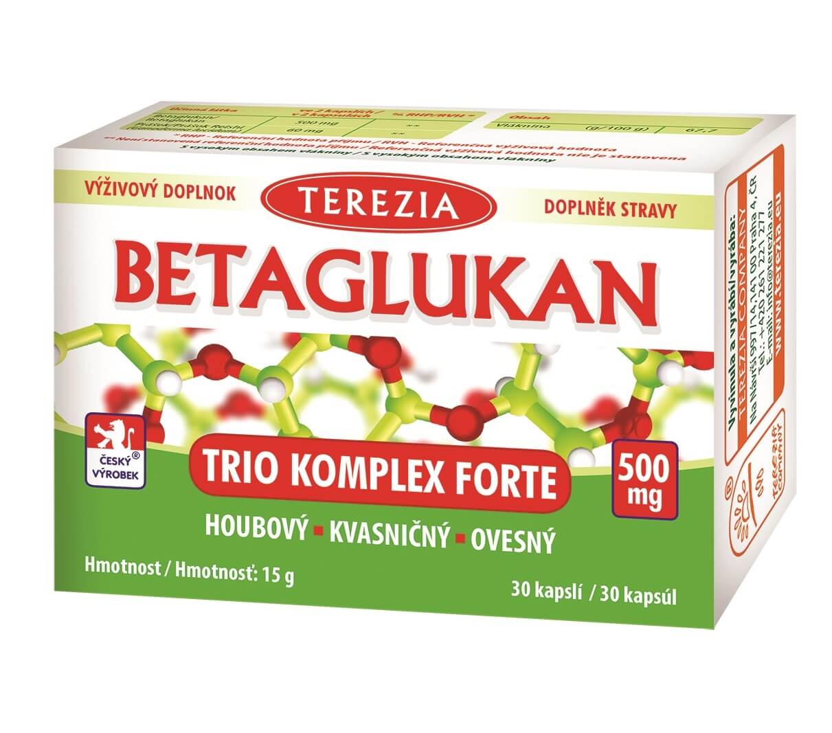 Zobrazit detail výrobku Terezia Company Betaglukan Trio Komplex Forte 500 mg 30 kapslí + 2 měsíce na vrácení zboží