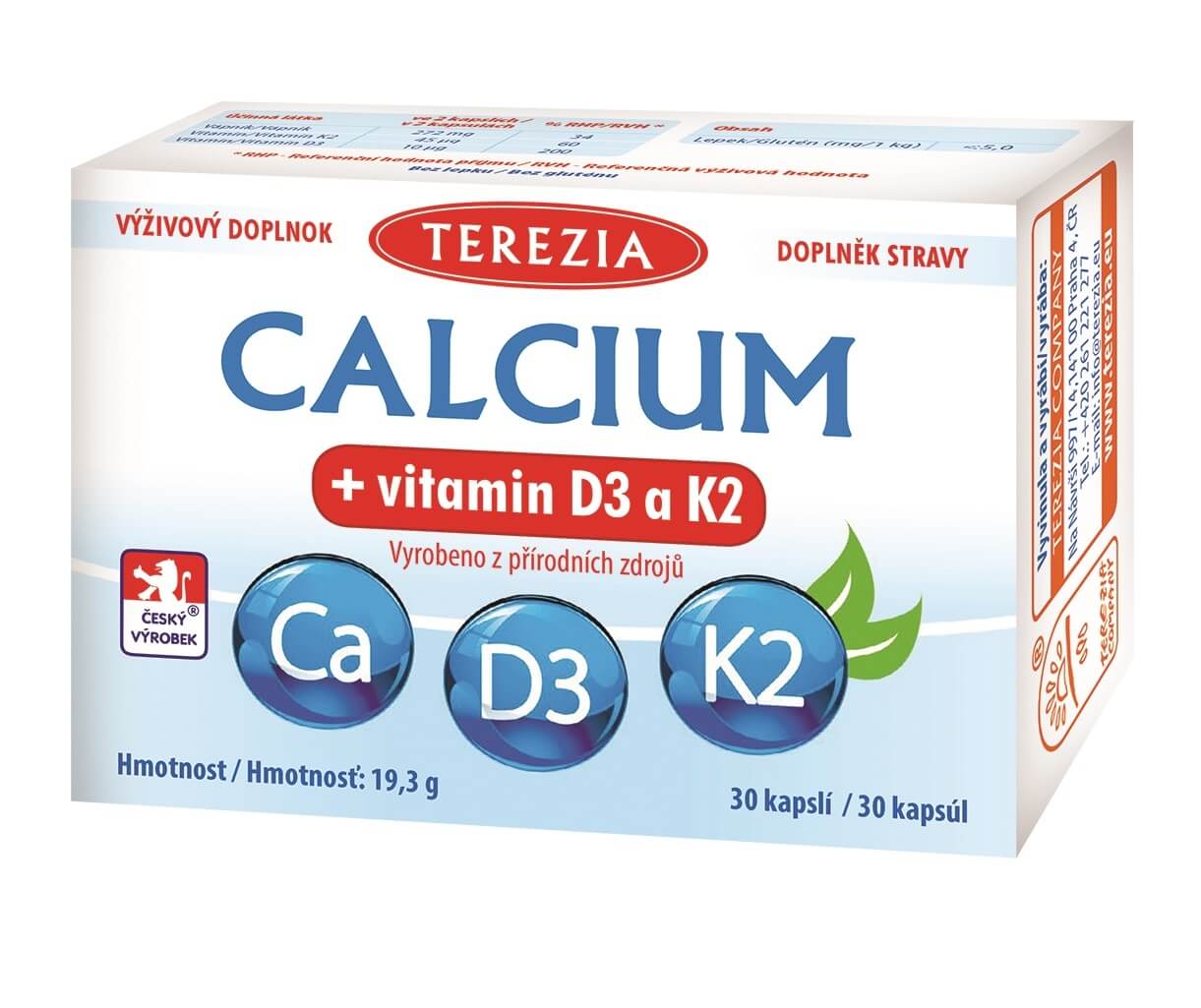 Zobrazit detail výrobku Terezia Company Calcium + vitamin D3 a K2 30 kapslí + 2 měsíce na vrácení zboží
