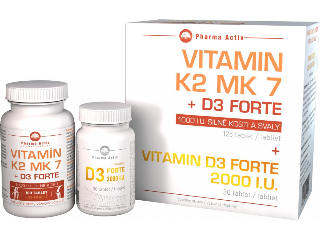 Zobrazit detail výrobku Pharma Activ Vitamín K2 MK7 + D3 FORTE 125 tbl. + Vitamín D3 Forte 30 tbl.