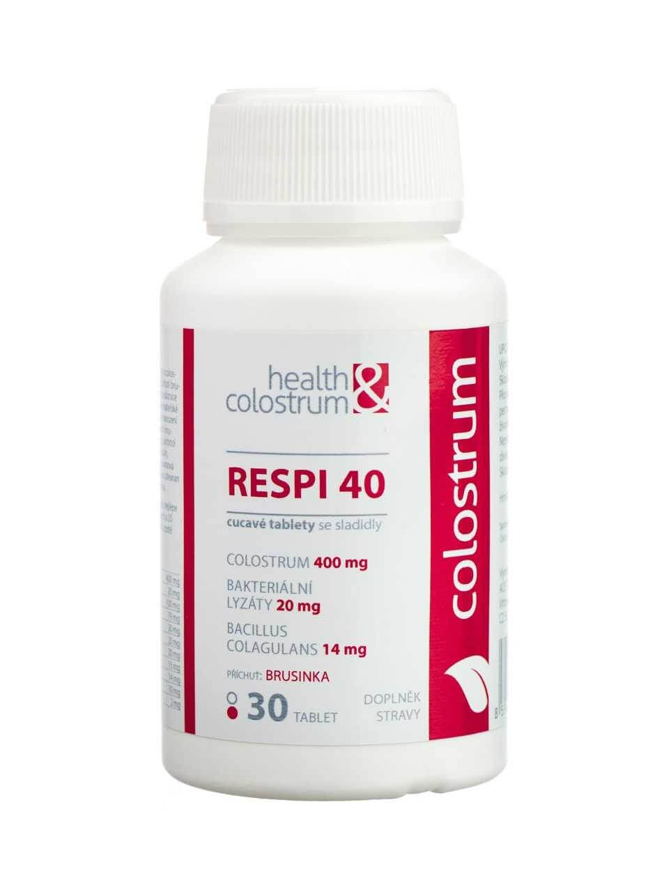 Zobrazit detail výrobku Health&colostrum RESPI 40 (400 mg) + bakteriální lyzáty - příchuť brusinka 30 cucavých tbl.