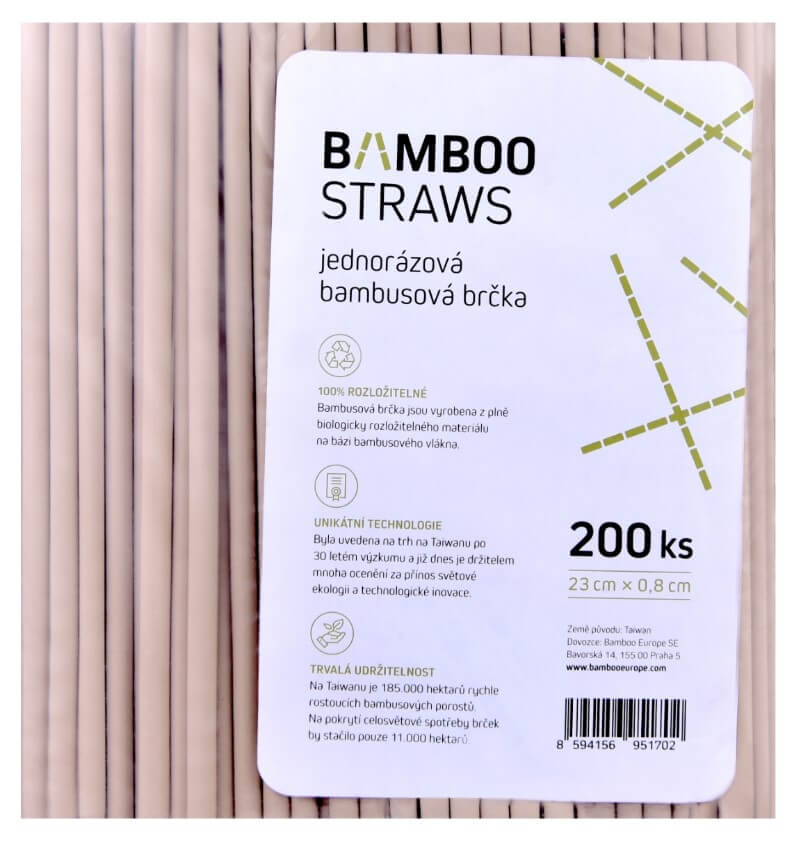 Bamboo Europe Bambusové brčko 8 mm x 23 mm bag 200 ks