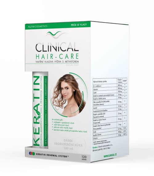 Zobrazit detail výrobku Clinical Clinical Hair-Care 120 tobolek + keratin 100 ml - kúra na 4. měsíce