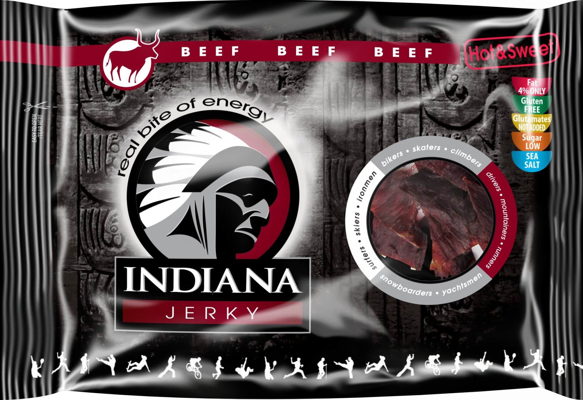 Zobrazit detail výrobku Indiana Indiana Jerky beef (hovězí) Hot & Sweet 100 g + 2 měsíce na vrácení zboží