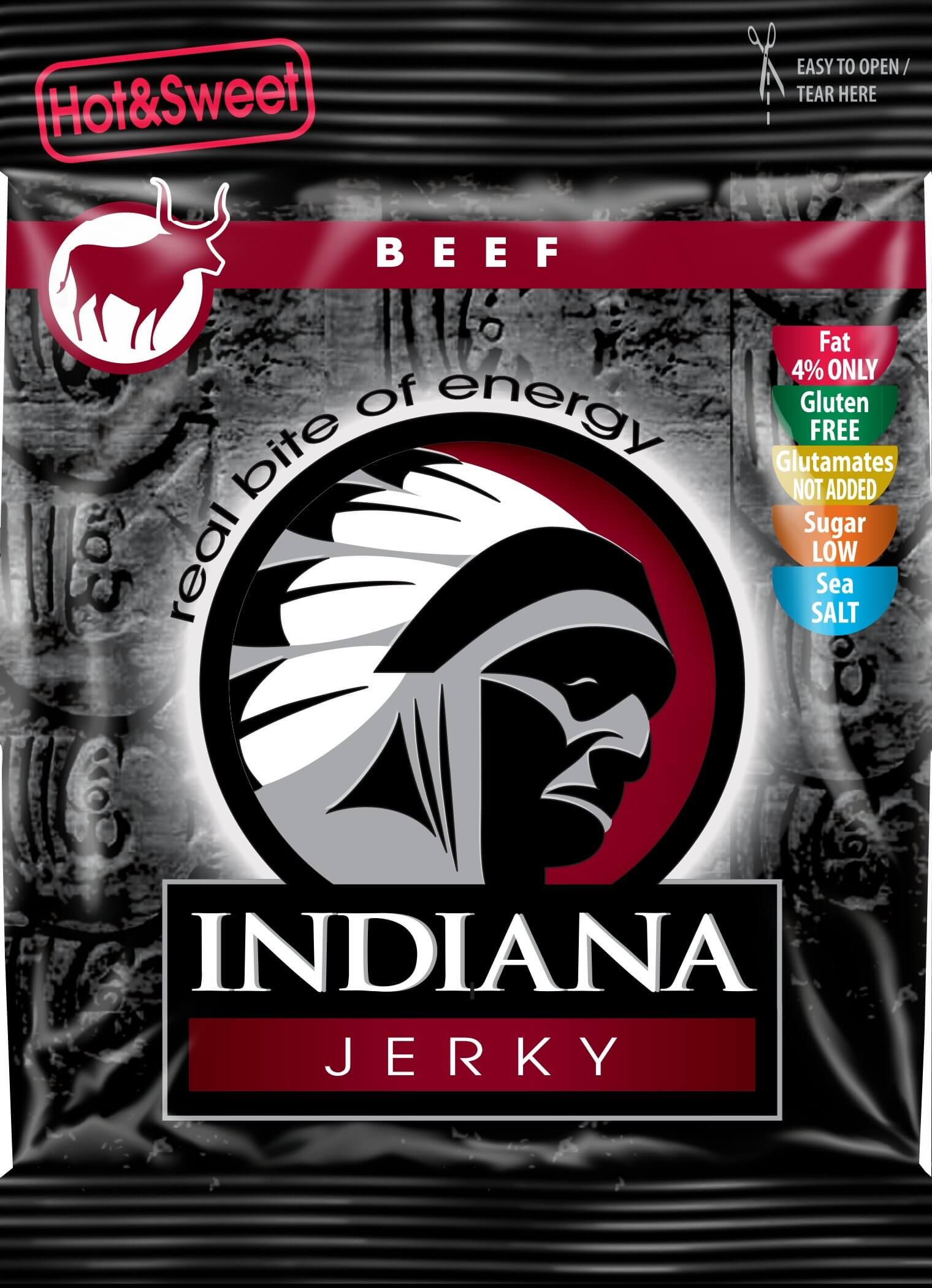 Zobrazit detail výrobku Indiana Indiana Jerky beef (hovězí) Hot & Sweet 25 g + 2 měsíce na vrácení zboží