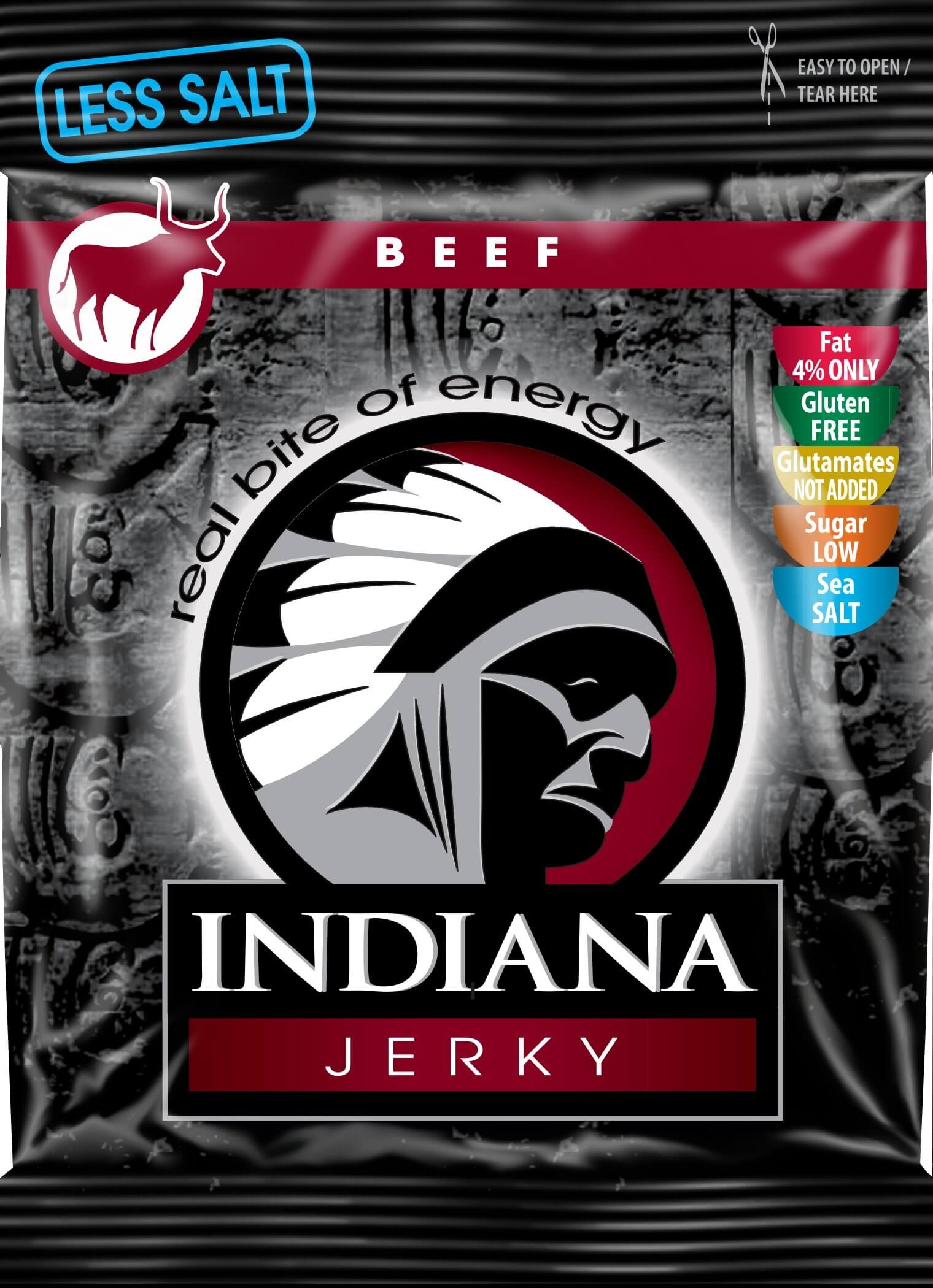 Zobrazit detail výrobku Indiana Indiana Jerky beef (hovězí) Less Salt 25 g + 2 měsíce na vrácení zboží