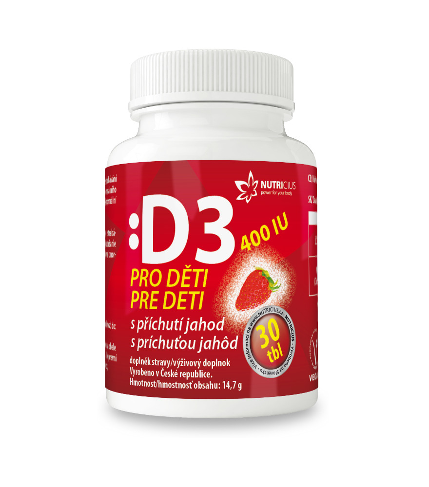 Nutricius Vitamín D3 pro děti 400IU - jahoda 30 tbl.