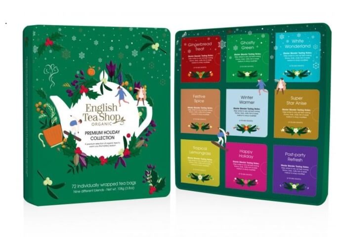 Zobrazit detail výrobku English Tea Shop Dárková sada Vánoční zelená BIO v plechové kazetě 72 sáčků