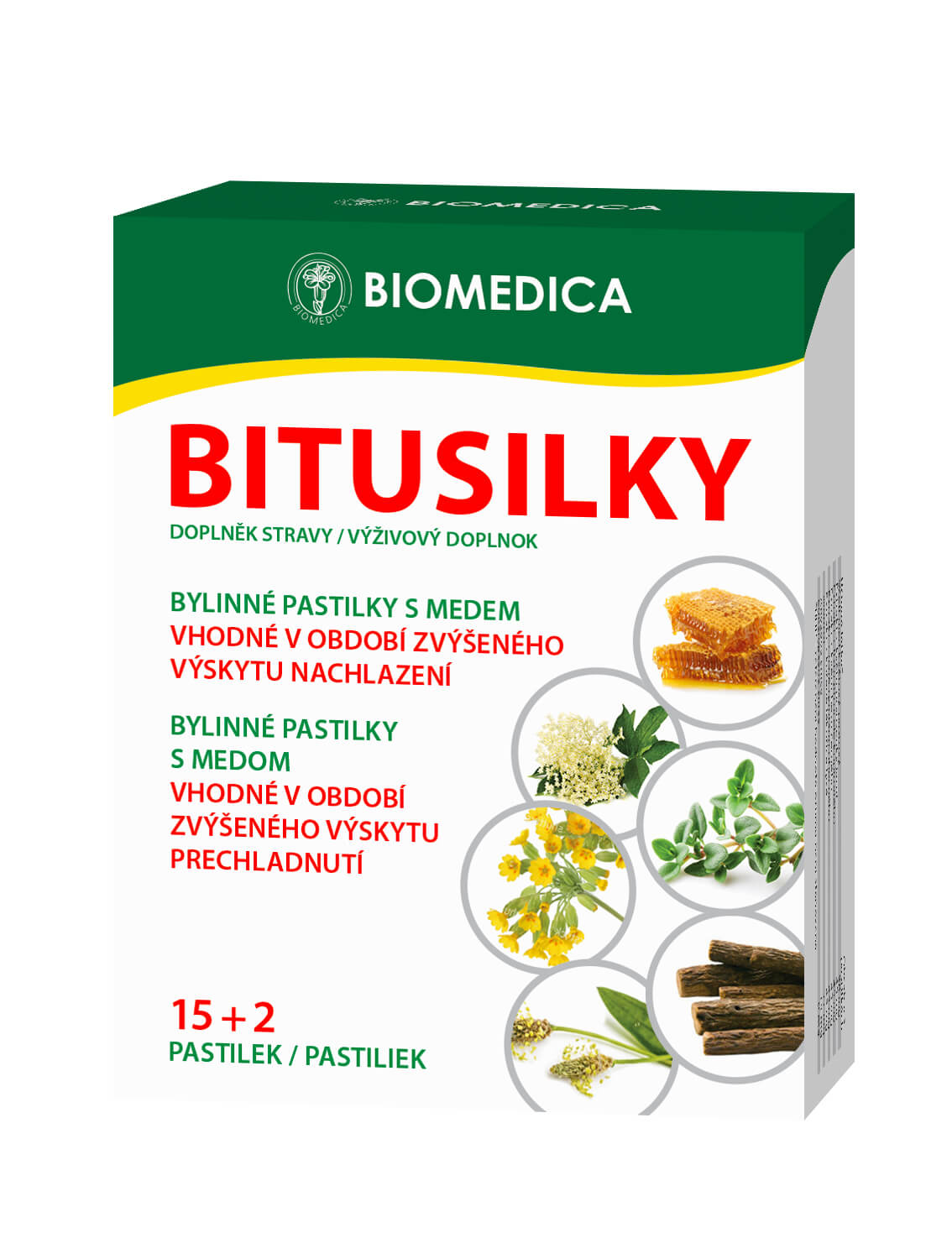 Biomedica Bitusilky pastilky s vit. C a medem 15 + 2 ks