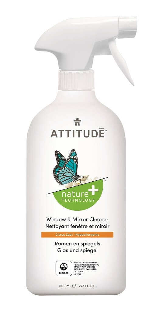 Zobrazit detail výrobku Attitude Čistič na sklo a zrcadla Nature+ s vůní citronové kůry s rozprašovačem 800 ml + 2 měsíce na vrácení zboží