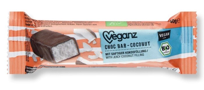 Veganz Čokoládová tyčinka s kokosem, Bio 40 g