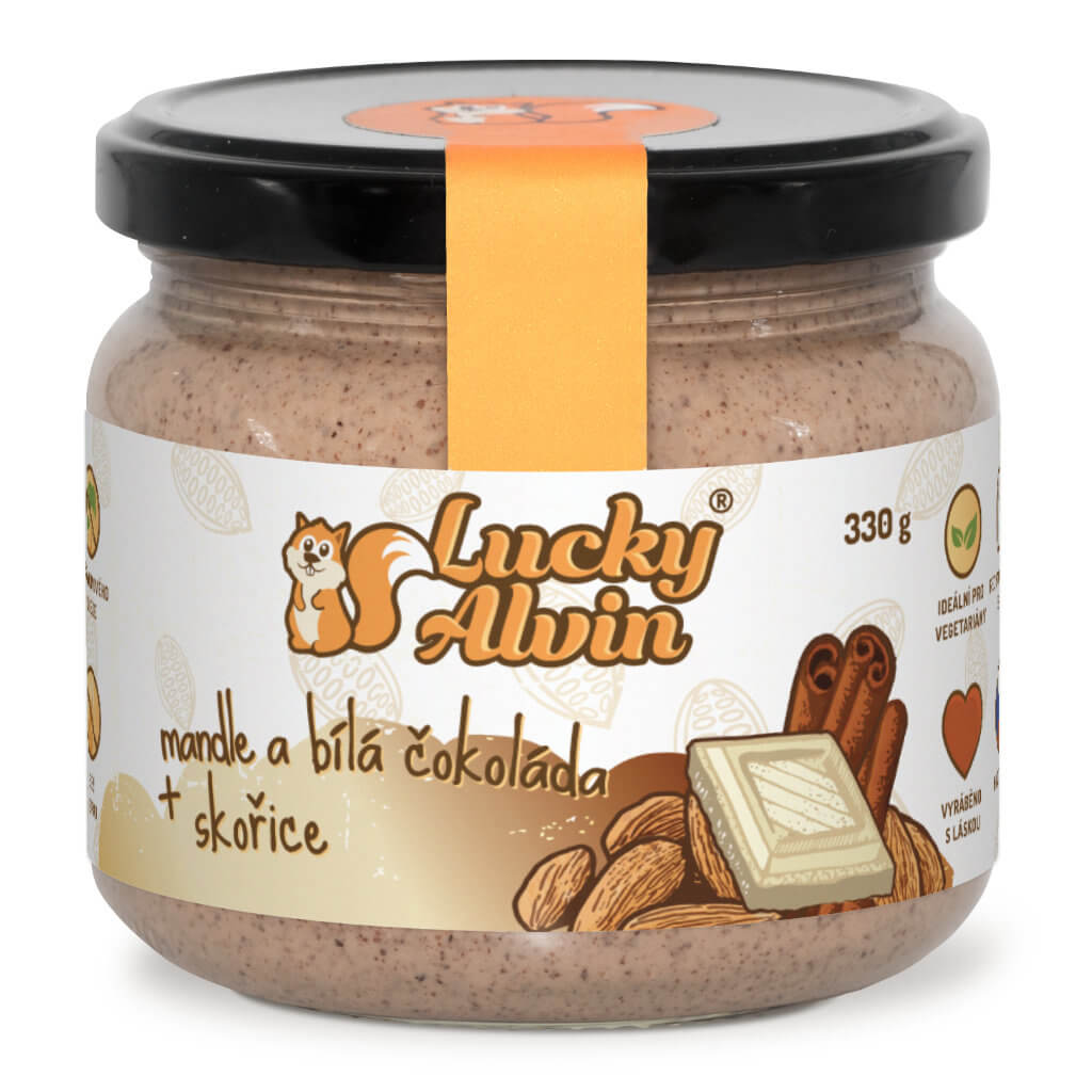 Zobrazit detail výrobku Lucky Alvin Mandle + bílá čokoláda + skořice krém 330 g + 2 měsíce na vrácení zboží