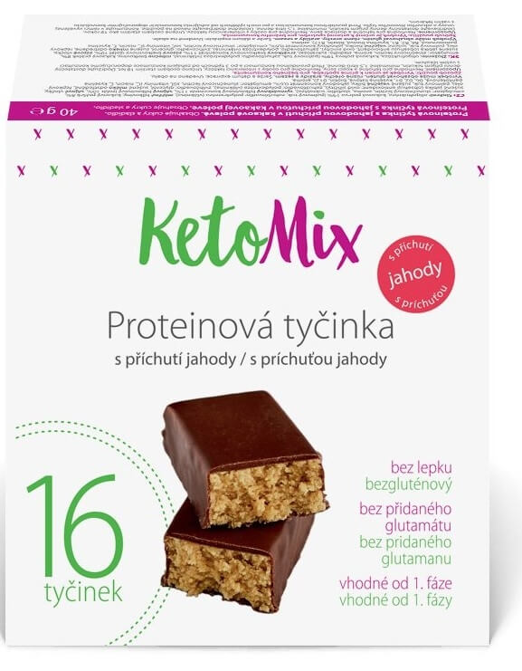 Zobrazit detail výrobku KetoMix Proteinové tyčinky s příchutí jahody 16 x 40 g