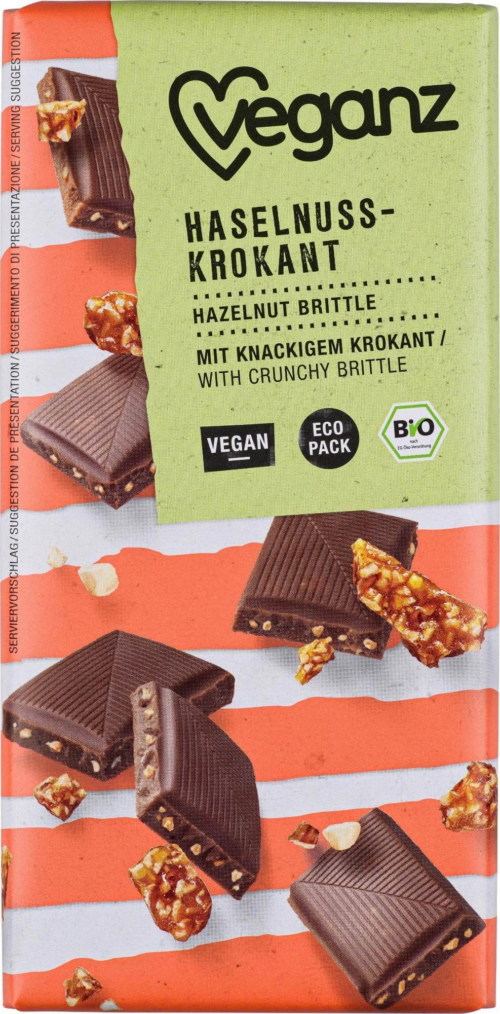 Zobrazit detail výrobku Veganz Čokoláda s lískovooříškovým krokantem, Bio 80 g + 2 měsíce na vrácení zboží