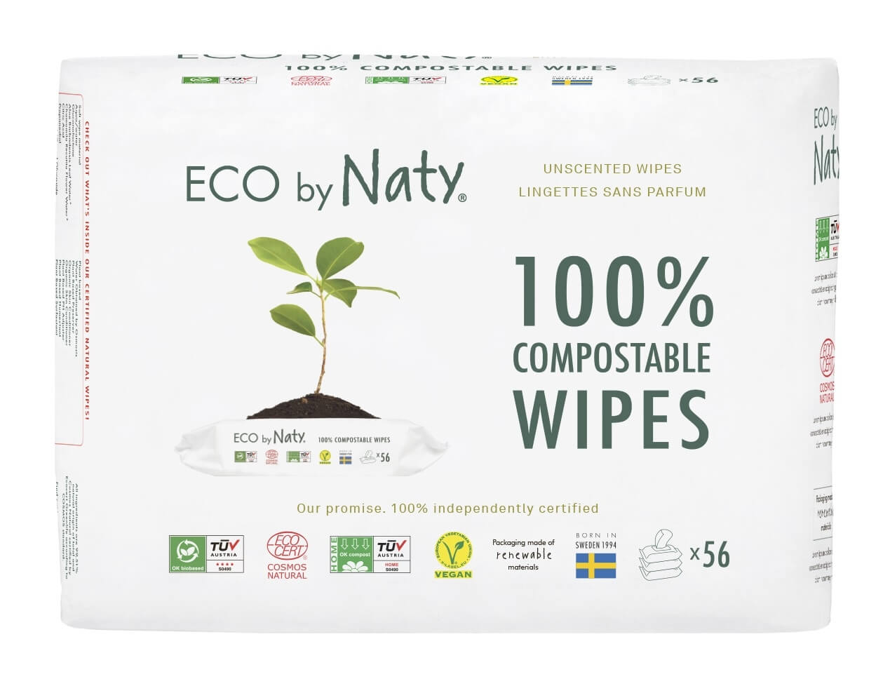 Zobrazit detail výrobku Eco by Naty Vlhčené ubrousky Naty bez vůně - pro citlivou pokožku - výhodné balení (3 x 56 ks)