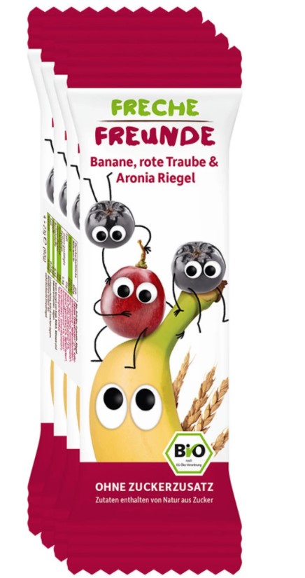 Zobrazit detail výrobku Freche Freunde BIO Ovocná tyčinka - Banán, hroznové víno a černý jeřáb 4 x 23 g + 2 měsíce na vrácení zboží