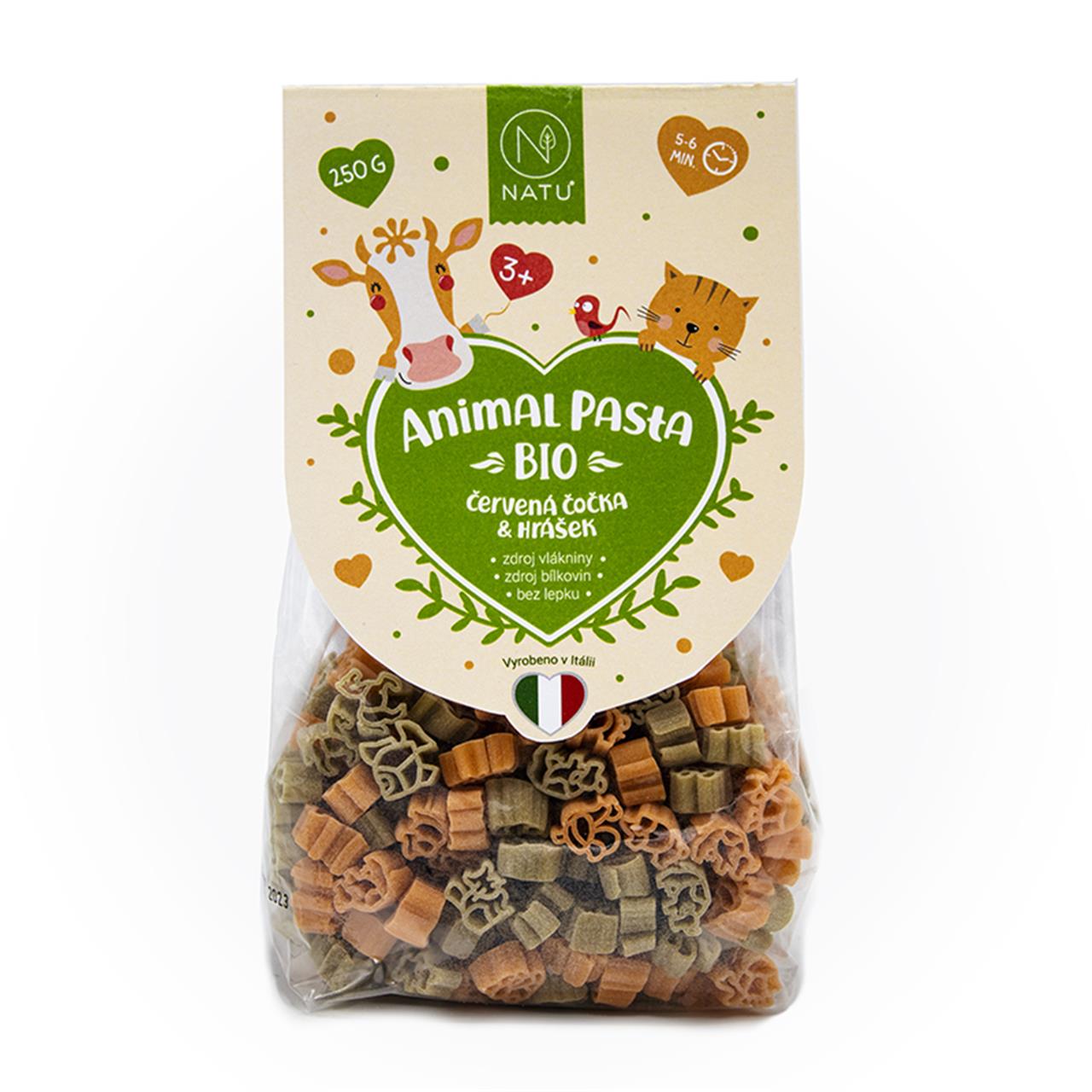 Zobrazit detail výrobku Natu Animal Pasta Těstoviny z červené čočky & hrášku BIO 250 g + 2 měsíce na vrácení zboží