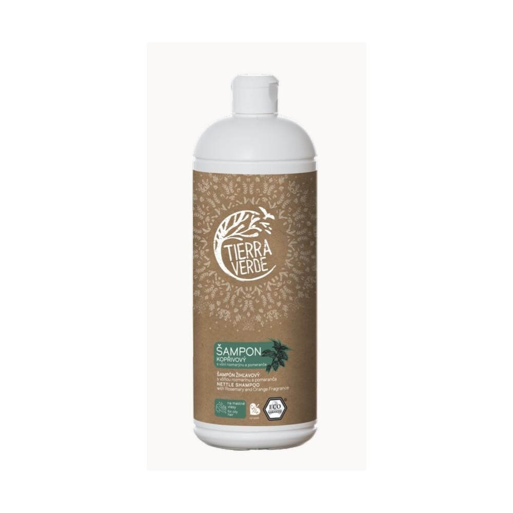 Zobrazit detail výrobku Tierra Verde Kopřivový šampon na mastné vlasy s vůní rozmarýnu a pomeranče 1 l + 2 měsíce na vrácení zboží