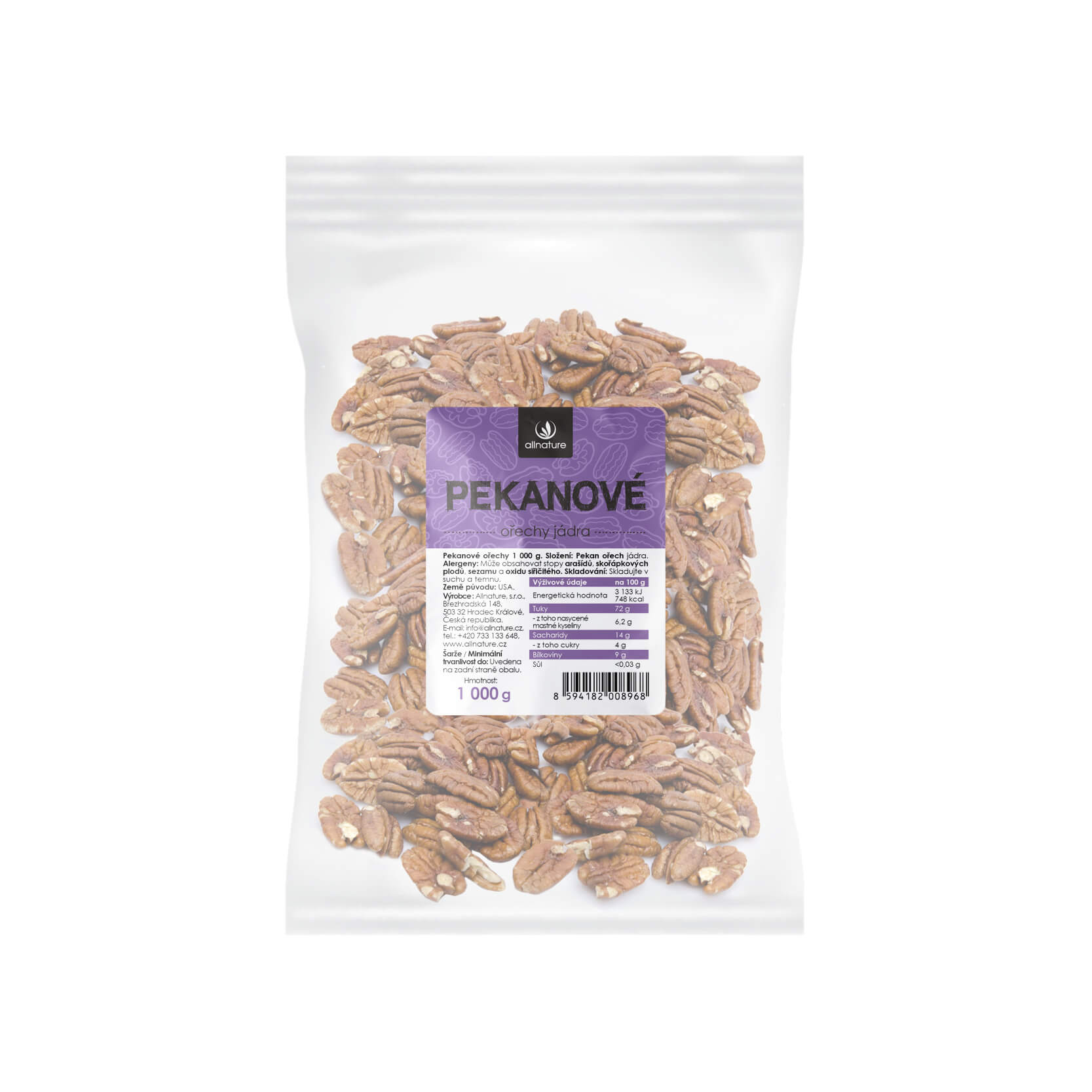 Zobrazit detail výrobku Allnature Pekanové ořechy 1000 g + 2 měsíce na vrácení zboží