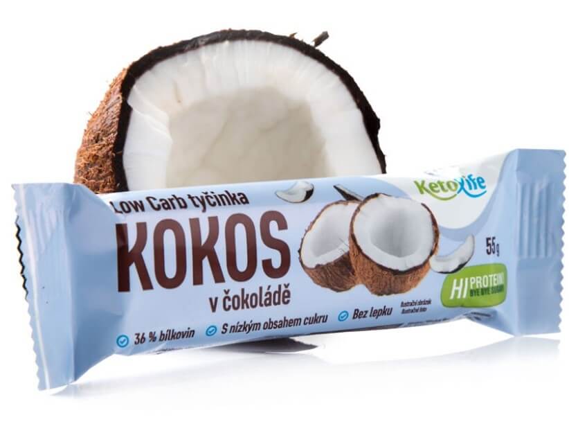Zobrazit detail výrobku KetoLife Low Carb tyčinka - Kokos v čokoládě 55 g + 2 měsíce na vrácení zboží