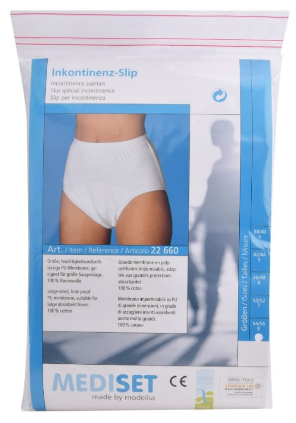 Zobrazit detail výrobku Mediset Inkontinenční dámské kalhotky s integrovanou sací vložkou z mikrofáze a dodatečnou nepropustnou PU - membránou 50/52 + 2 měsíce na vrácení zboží
