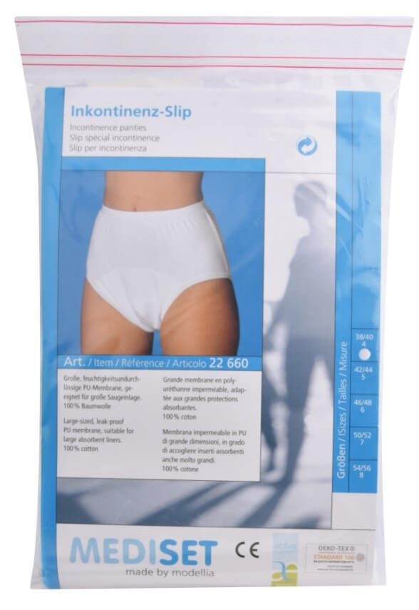 Zobrazit detail výrobku Mediset Inkontinenční dámské kalhotky s širokým měkkým gumovým pasem a velkou nepropustnou PU - membránou Vel. 54/56 + 2 měsíce na vrácení zboží