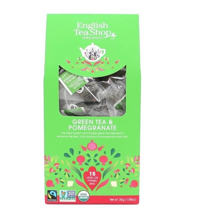 Zobrazit detail výrobku English Tea Shop Zelený čaj s granátovým jablkem 15 pyramidek sypaného čaje