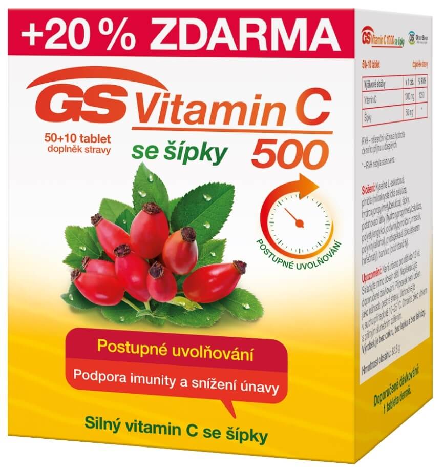 Zobrazit detail výrobku Green-Swan GS Vitamin C 500 + šípky 50+10 tablet + 2 měsíce na vrácení zboží