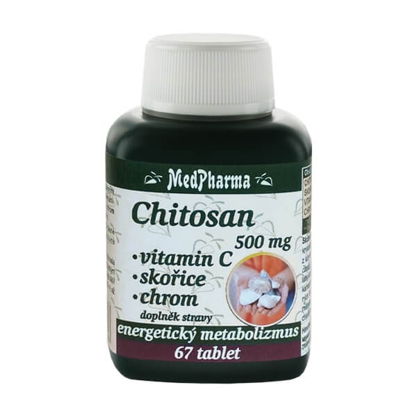 Zobrazit detail výrobku MedPharma Chitosan 500 mg + vitamin C, skořice, chrom - 67 tablet + 2 měsíce na vrácení zboží