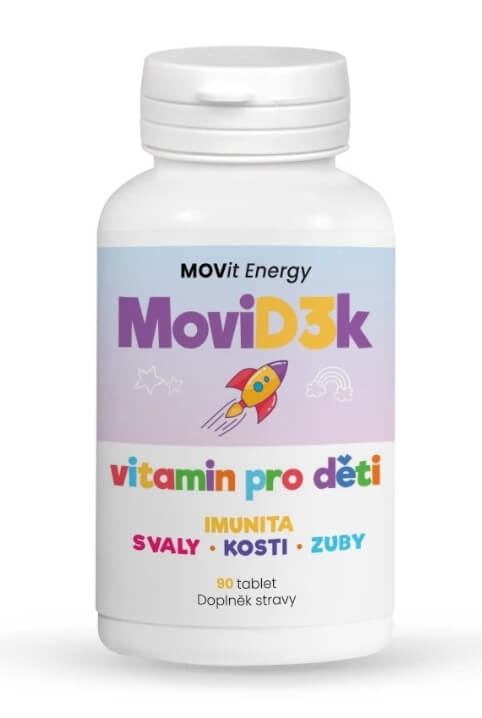 MOVit Energy MoviD3k - vitamin D3 pro děti, 800 I.U., 90 tablet s příchutí pomeranče