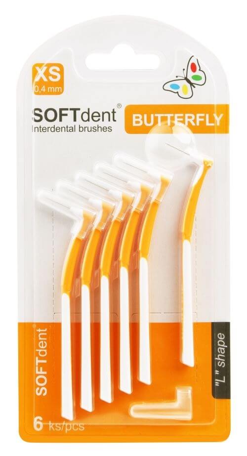 SOFTdent Butterfly Mezizubní kartáček zahnutý XS 0, 4 mm 6 ks