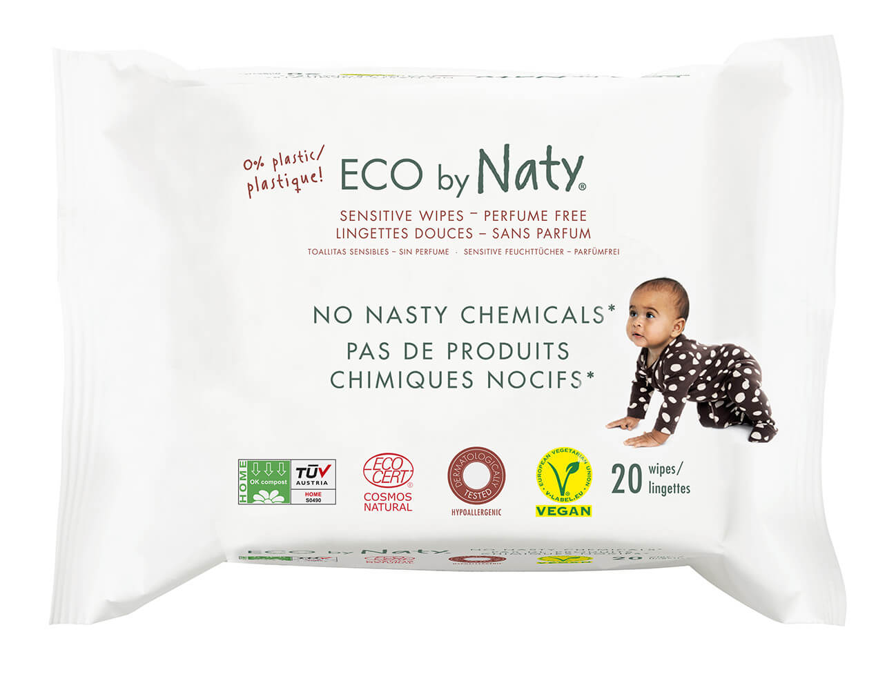 Zobrazit detail výrobku Eco by Naty Vlhčené ubrousky Naty bez vůně - pro citlivou pokožku (20 ks) + 2 měsíce na vrácení zboží