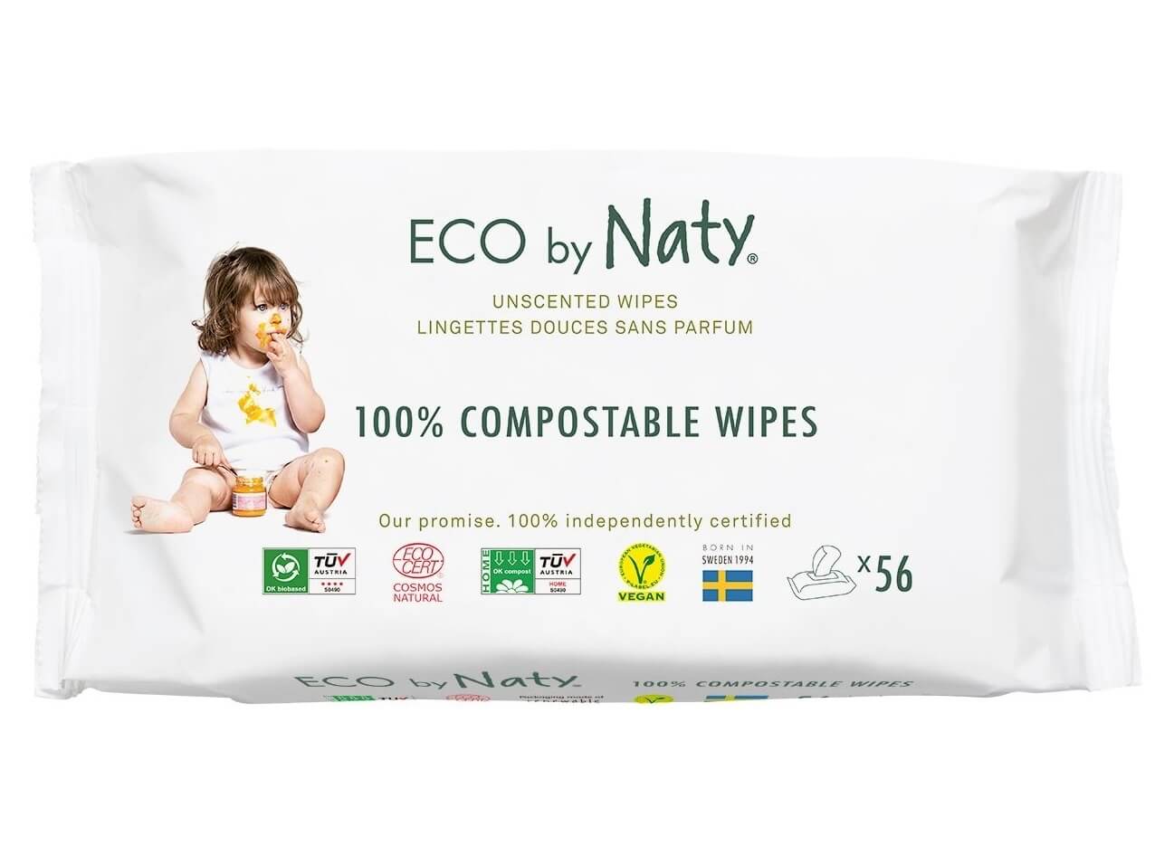 Zobrazit detail výrobku Eco by Naty Vlhčené ubrousky Naty bez vůně - pro citlivou pokožku (56 ks) + 2 měsíce na vrácení zboží