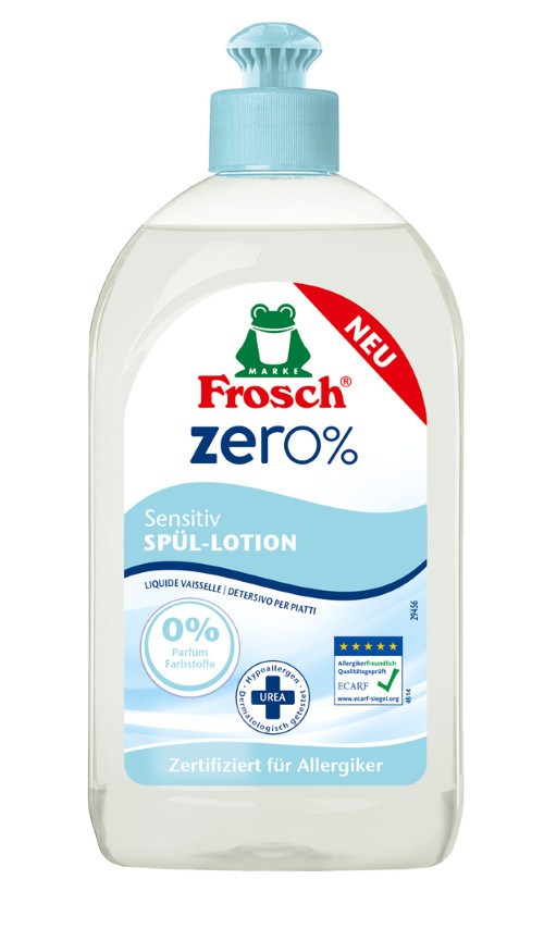 Zobrazit detail výrobku Frosch Prostředek na mytí nádobí pro citlivou pokožku EKO ZERO % 500 ml + 2 měsíce na vrácení zboží