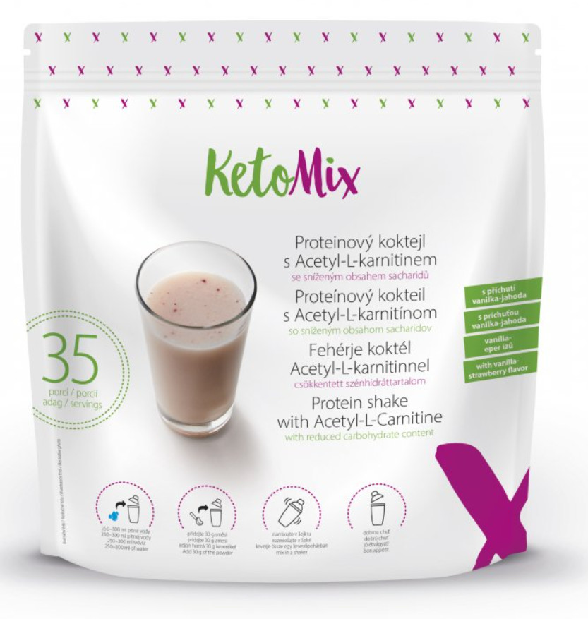 Zobrazit detail výrobku KetoMix Proteinový koktejl s Acetyl-L-karnitinem s příchutí vanilka-jahoda (35 porcí) + 2 měsíce na vrácení zboží