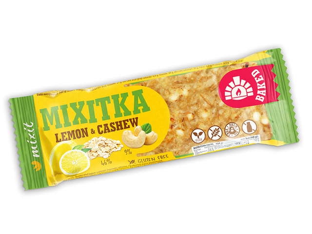 Zobrazit detail výrobku Mixit Mixitka bez lepku pečená - Citrón + kešu 60 g 20 ks + 2 měsíce na vrácení zboží