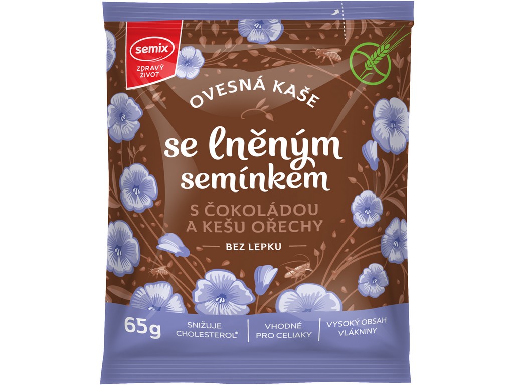Zobrazit detail výrobku Semix Ovesná kaše s čokoládou, kešu ořechy a lněným semínkem 65 g + 2 měsíce na vrácení zboží