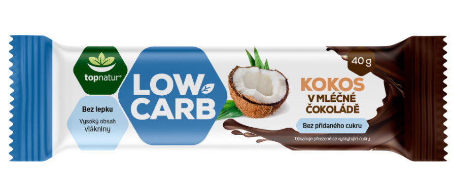 Zobrazit detail výrobku Topnatur LOW CARB tyčinka Kokos v mléčné čokoládě 40 g + 2 měsíce na vrácení zboží